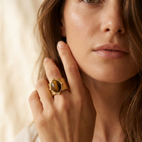 Golden Stainless Steel Tiger Eye Stone Ring