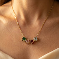 Gold Multicolor Square Stone Necklace
