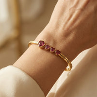 Gold Ruby Heart Filigree Bangle Bracelet