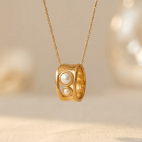 Elegant Gold Pearl Oval Ring Necklace