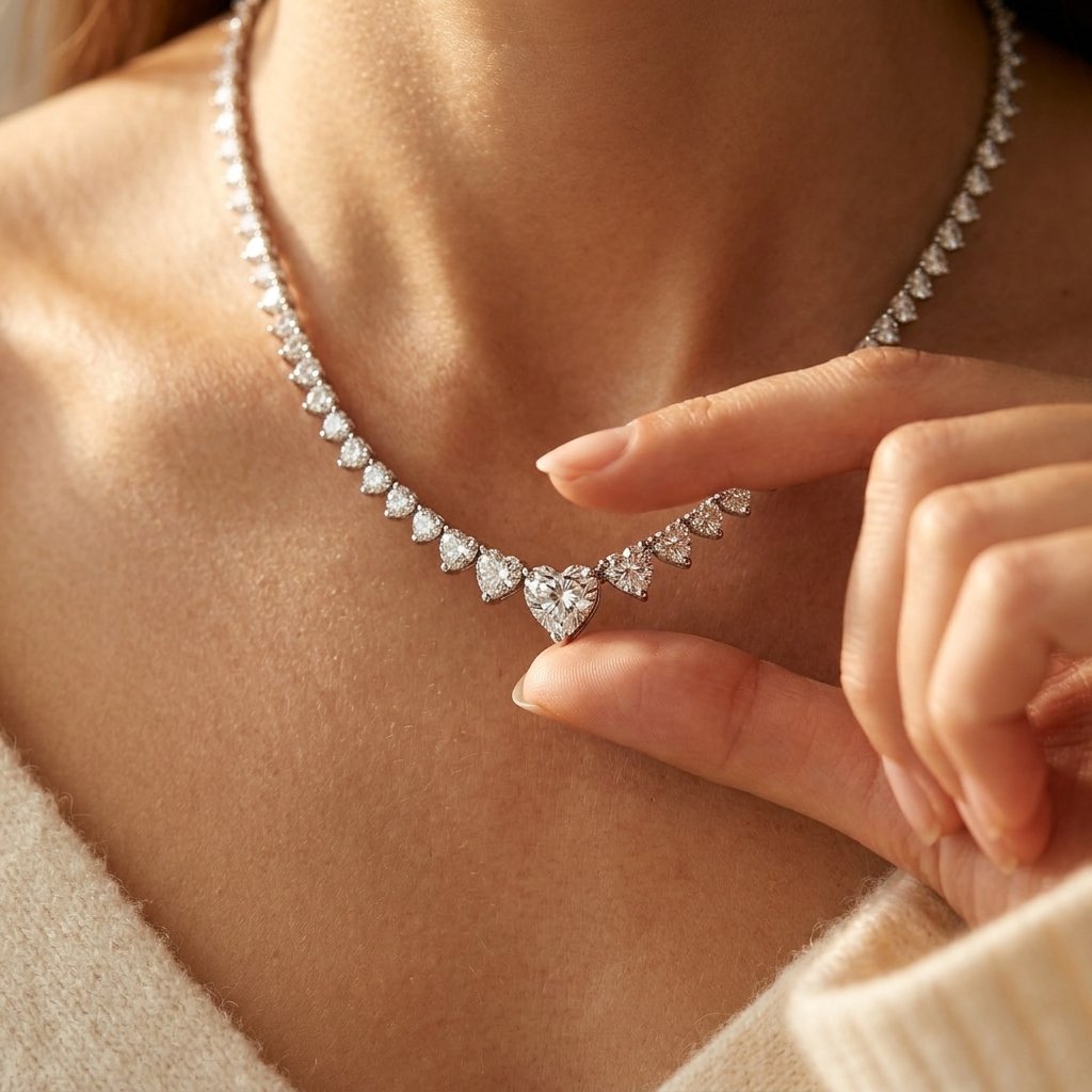 Silver Heart Graduated Tennis Necklace
