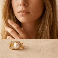 Gold Pearl Zirconia U Shaped Ring