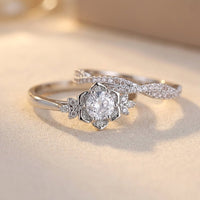 Vintage Silver Filigree Round Cubic Zirconia Ring Set