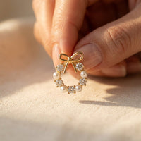 Gold Pearl Cubic Zirconia Bow Earrings