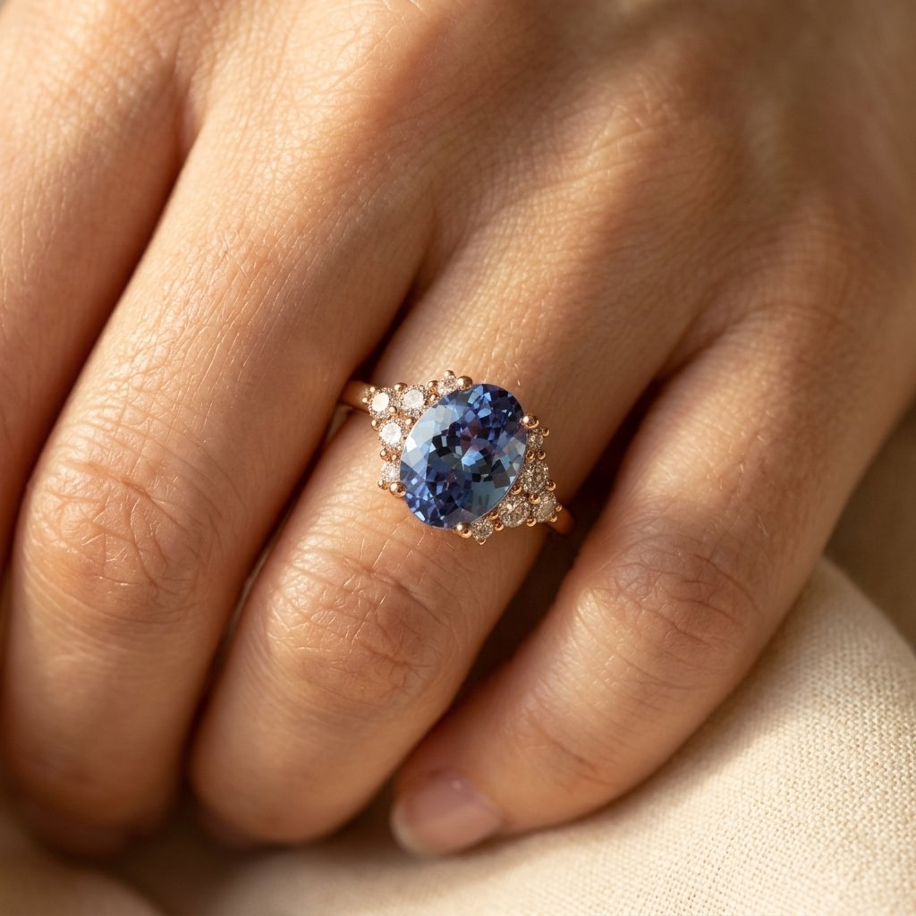 Rose Gold London Blue Topaz Oval Ring