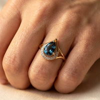 Gold London Blue Topaz Teardrop Ring
