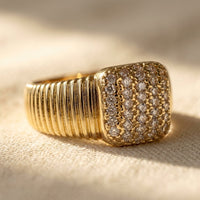 Gold Ribbed Diamond Cushion Ring