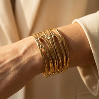 Gold Textured Hollow Wave Cuff Bracelet