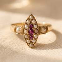 Vintage Gold Pearl Ruby Oval Ring
