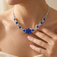 Silver Blue Sapphire Floral Pendant Necklace