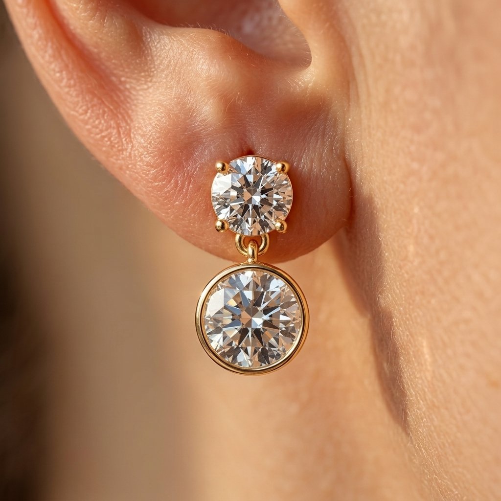 Gold Round Cubic Zirconia Drop Earrings