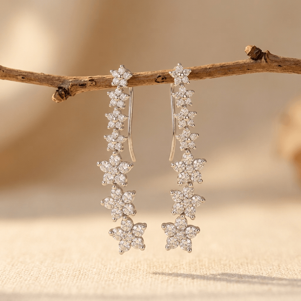 Silver Cubic Zirconia Star Drop Earrings