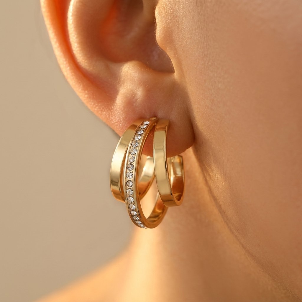 Gold Crystal Double Hoop Earrings