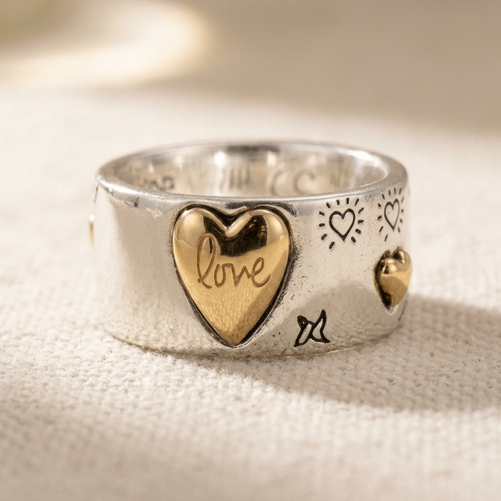 Vintage Bohemian Silver Gold Heart Ring