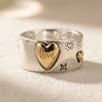 Vintage Bohemian Silver Gold Heart Ring