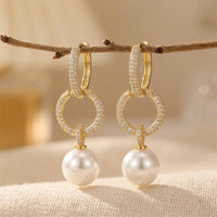 French Retro Geometric Pearl Earrings