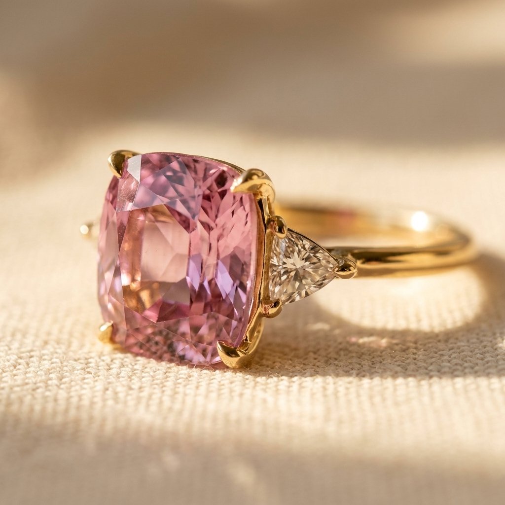 Gold Pink Tourmaline Cushion Ring