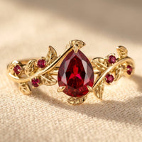 Gold Filigree Ruby Pear Ring