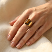 Gold Tiger Eye Stone Rectangular Signet Ring