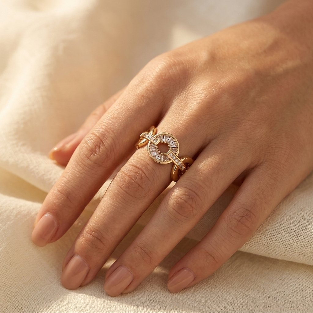 Art Deco Gold Baguette Crystal Circle Ring