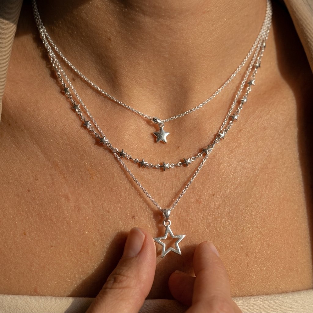 Celestial Silver Star Layered Necklace