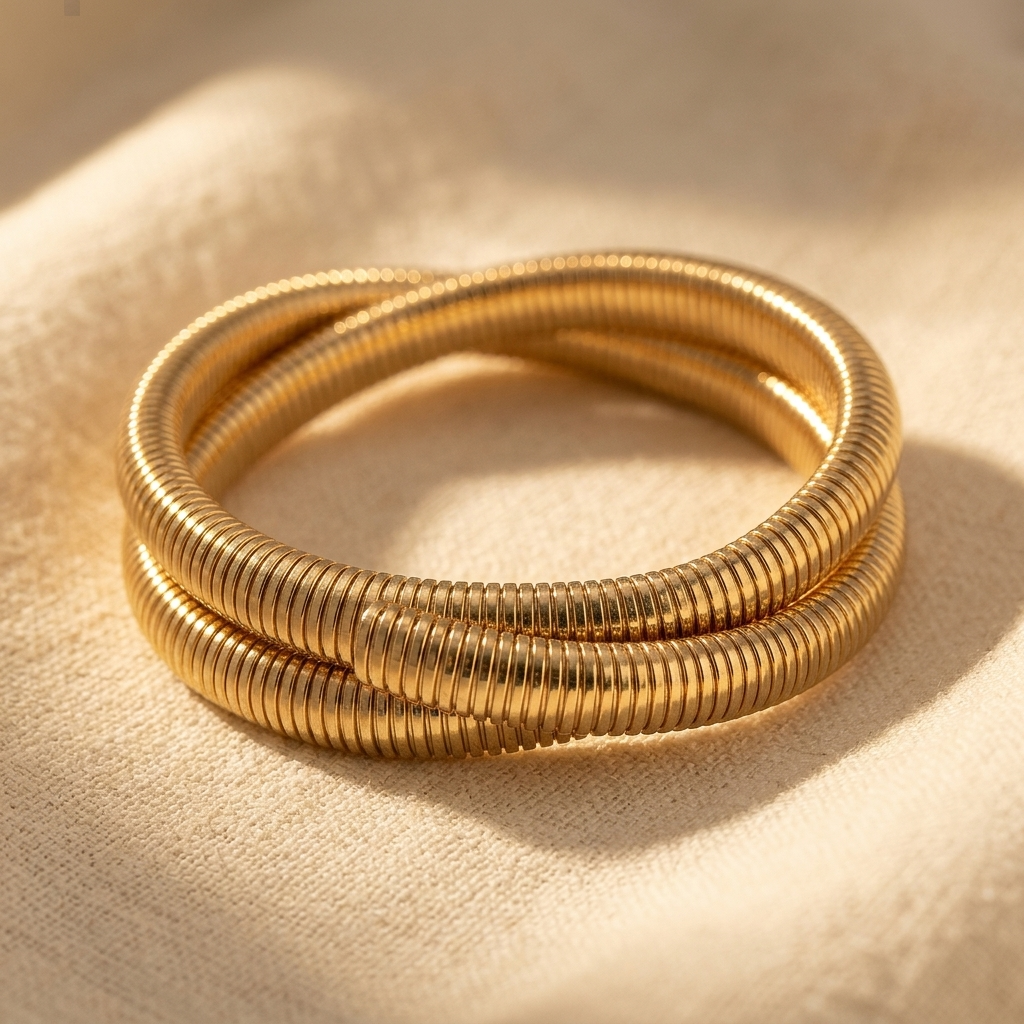 Gold Ribbed Stackable Layered Bracelet