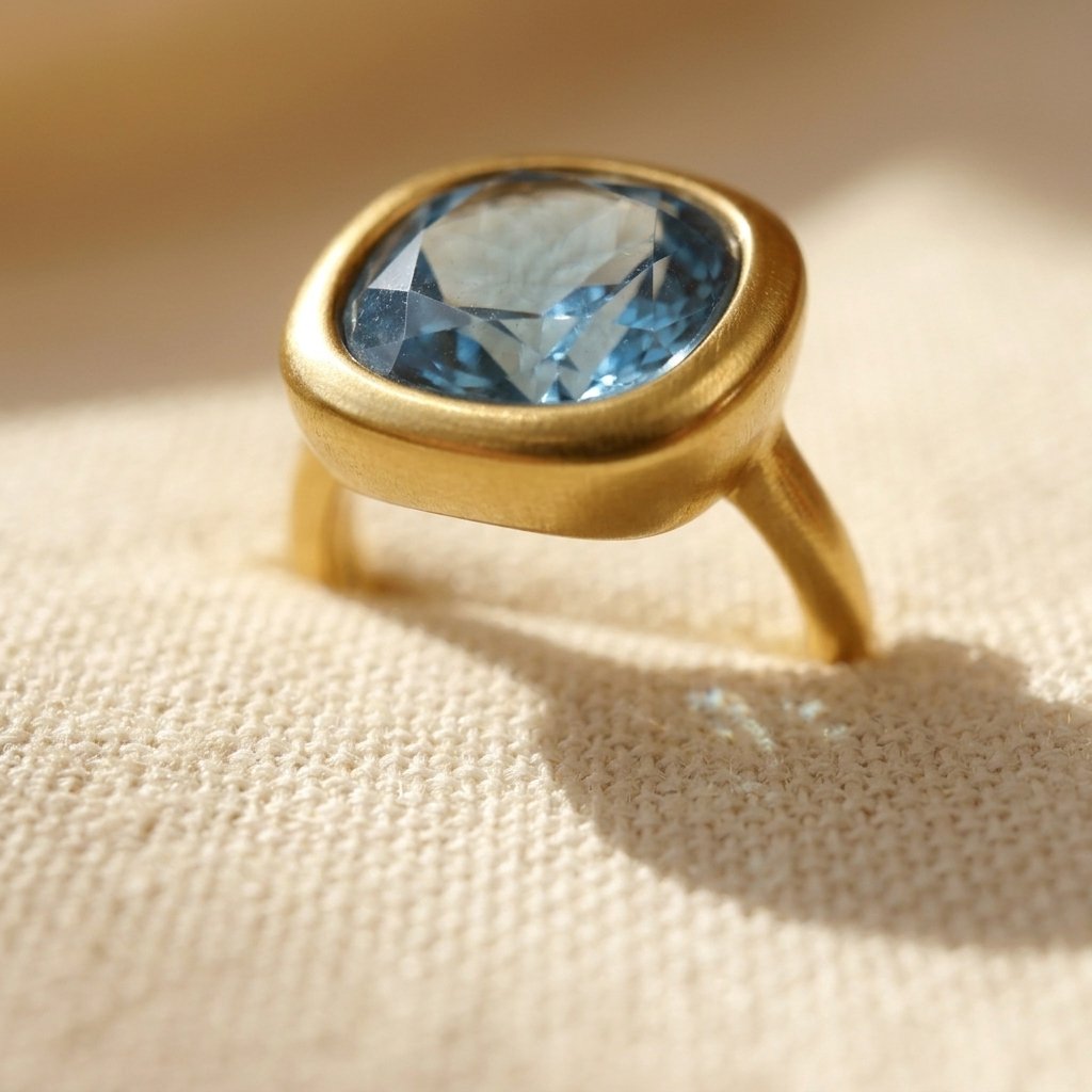 Gold Cushion London Blue Topaz Ring