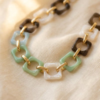 Colorful Gold Square Link Necklace