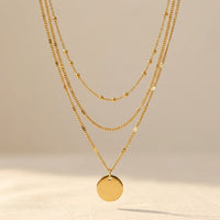 Gold Round Pendant Layered Chain Necklace