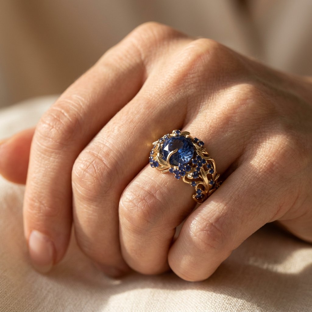 Vintage Gold Filigree Sapphire Ring