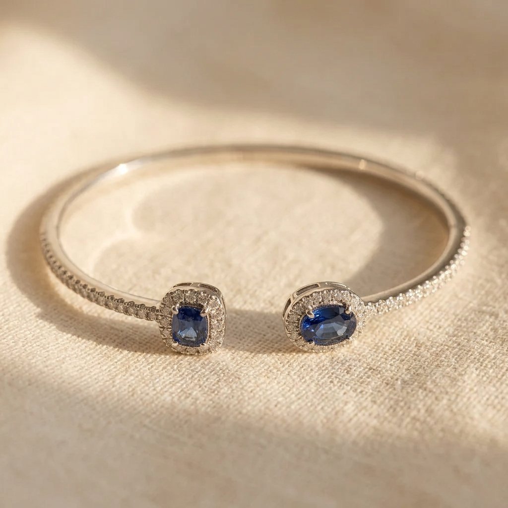 Silver Sapphire Cushion Halo Bracelet