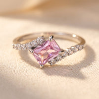 Pink Cushion Silver Diamond Accent Ring