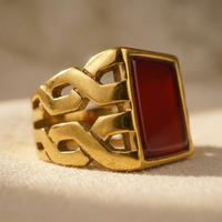 Gold Square Red Agate Statement Ring