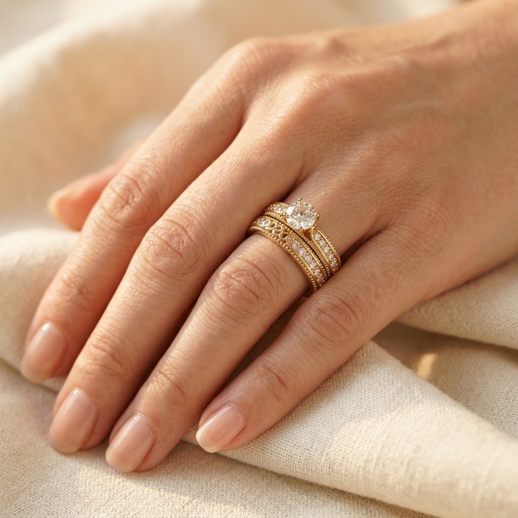 Vintage Gold Filigree Round Cubic Zirconia Ring