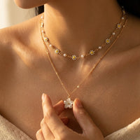 Boho Gold Layered Daisy Flower Necklace