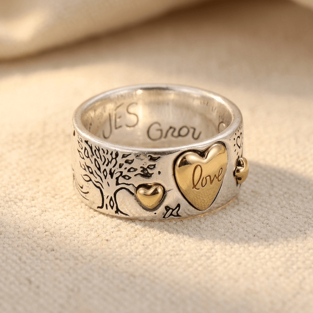 Vintage Bohemian Silver Gold Heart Ring