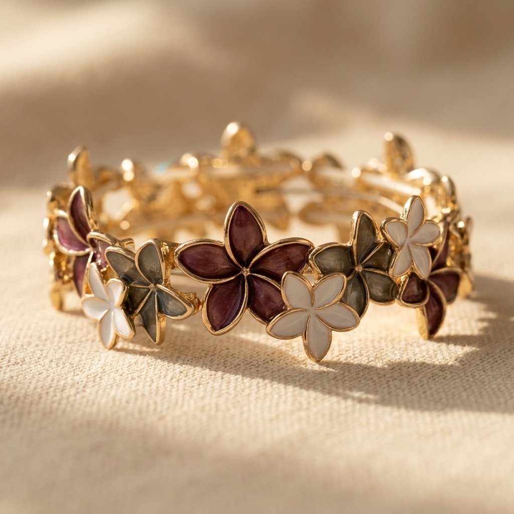 Gold Multicolor Floral Inlay Bracelet