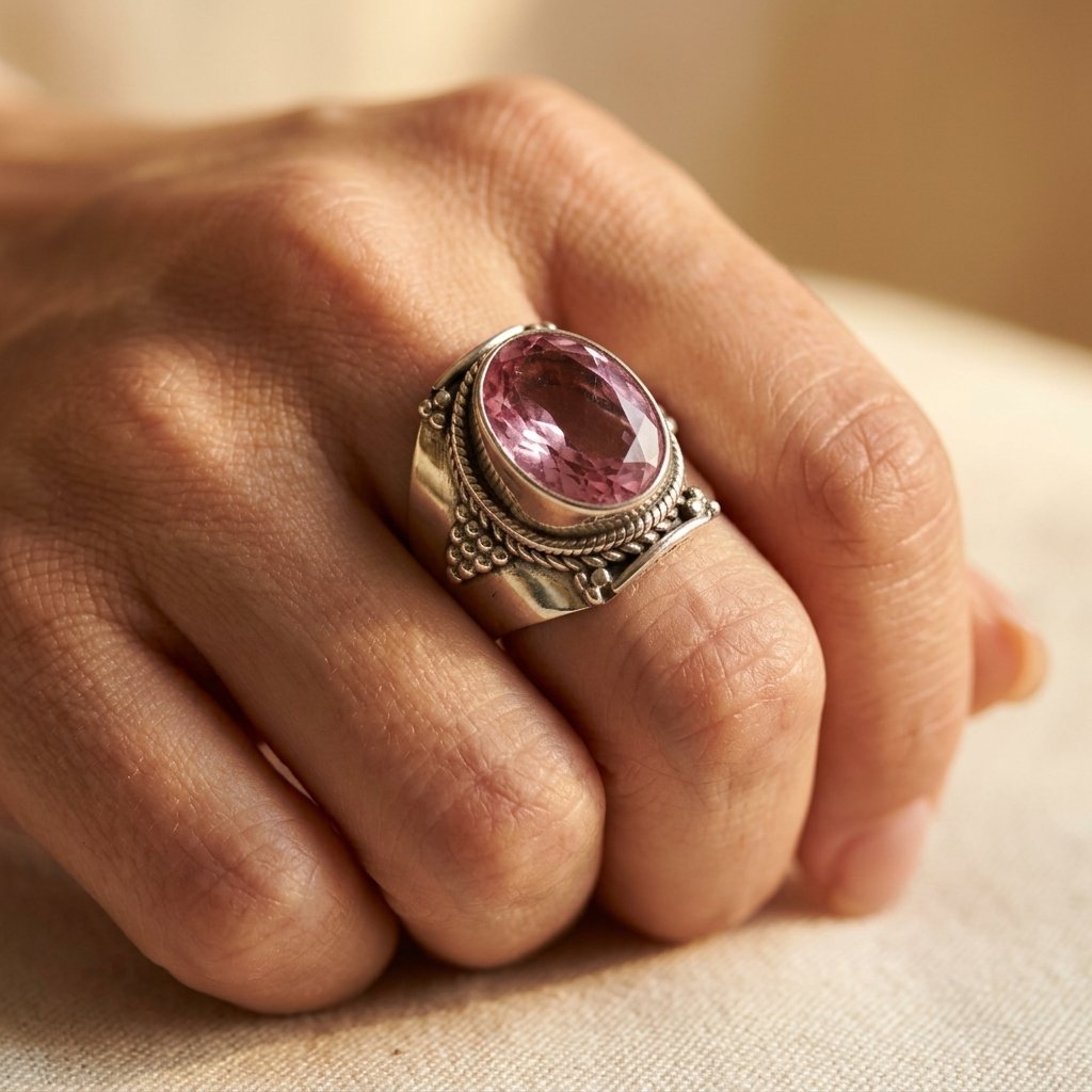 Vintage Silver Pink Tourmaline Oval Ring
