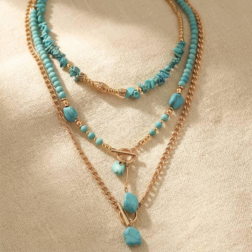Boho Gold Turquoise Beaded Layered Necklace