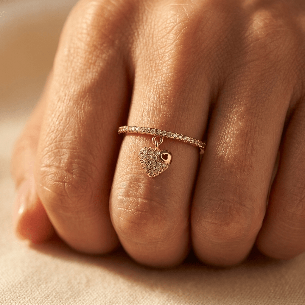 Gold Pavé Heart Charm Stacking Ring