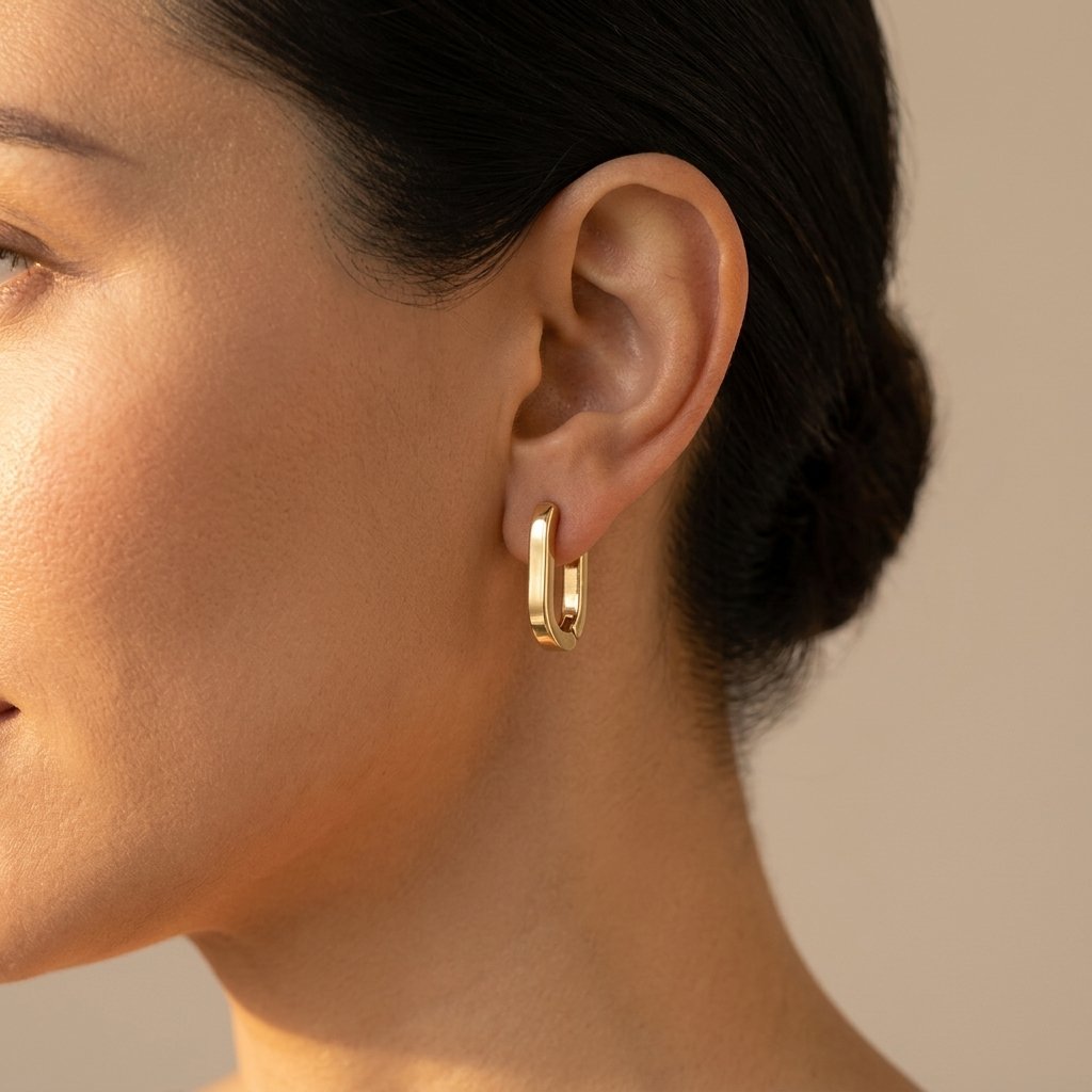 Gold Polished Chunky Oval Hoop Earrings