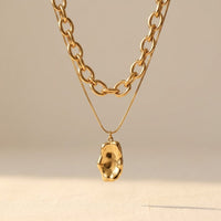 Gold Plated Hammered Oval Pendant Necklace