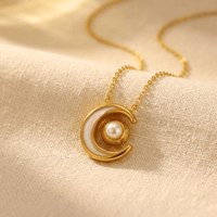 Gold Moon Pearl Crescent Pendant Necklace