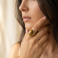 Gold Tiger's Eye Oval Cabochon Ring