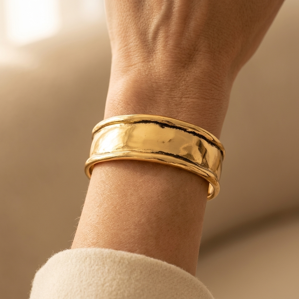 Gold Distressed Minimalist Open Cuff Bracelet