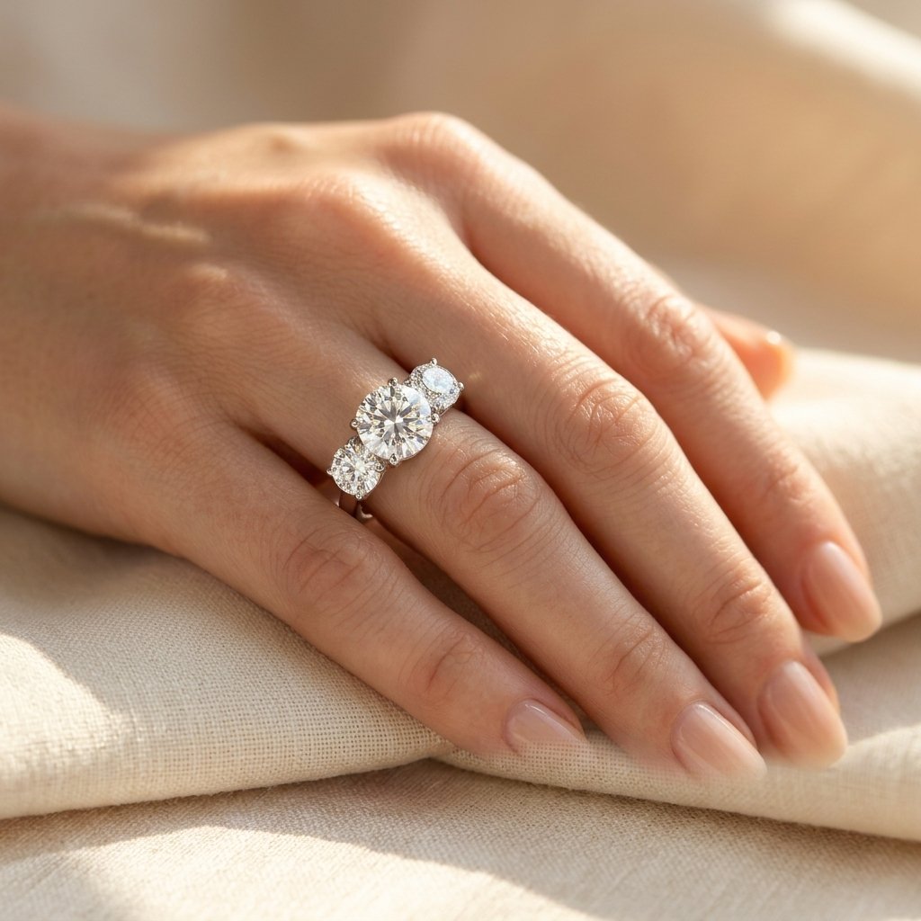 Silver Round Cubic Zirconia Three Stone Ring