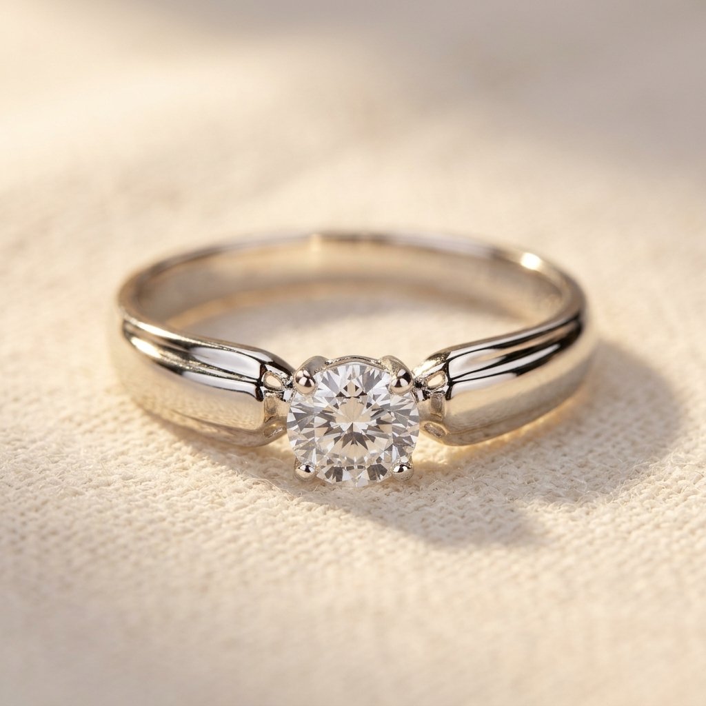 Classic Silver Round Solitaire Diamond Ring