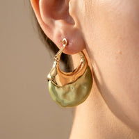 Retro Gold Hammered Pale Green Teardrop Earrings