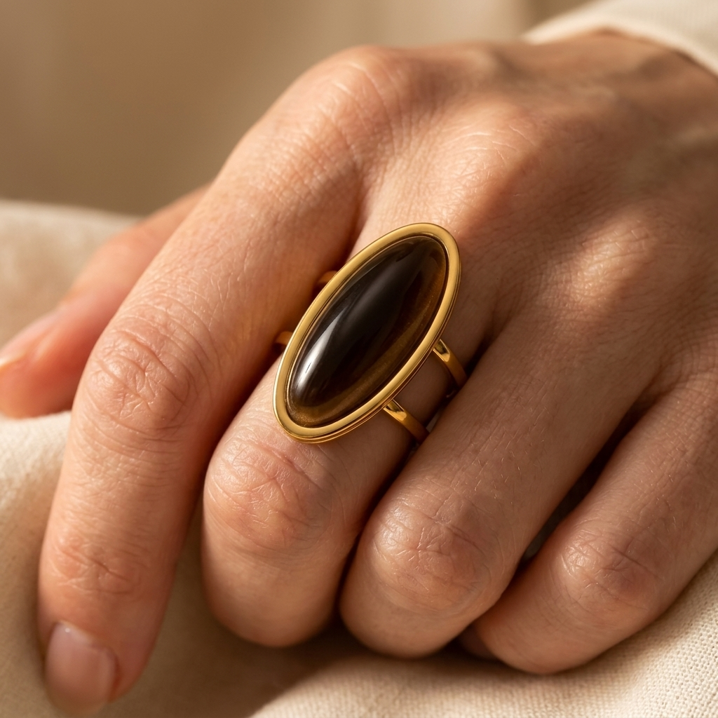 Gold Oval Black Onyx Statement Ring