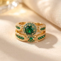 Gold Plated Emerald Filigree Ring Set